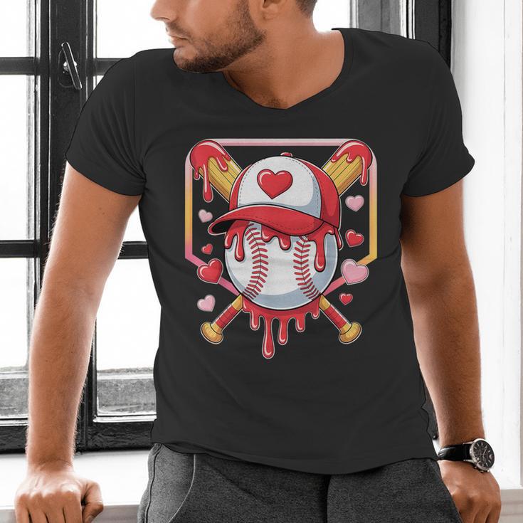 Baseball Heart Valentines Day Baseball Ice Cream Drip Boys Men's V-Neck T-Shirt