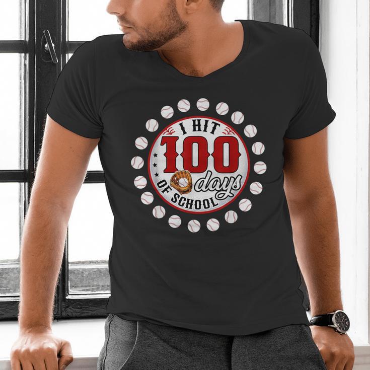 Baseball I Hit 100 Days Of School Baseball Player Kids Boys Men's V-Neck T-Shirt