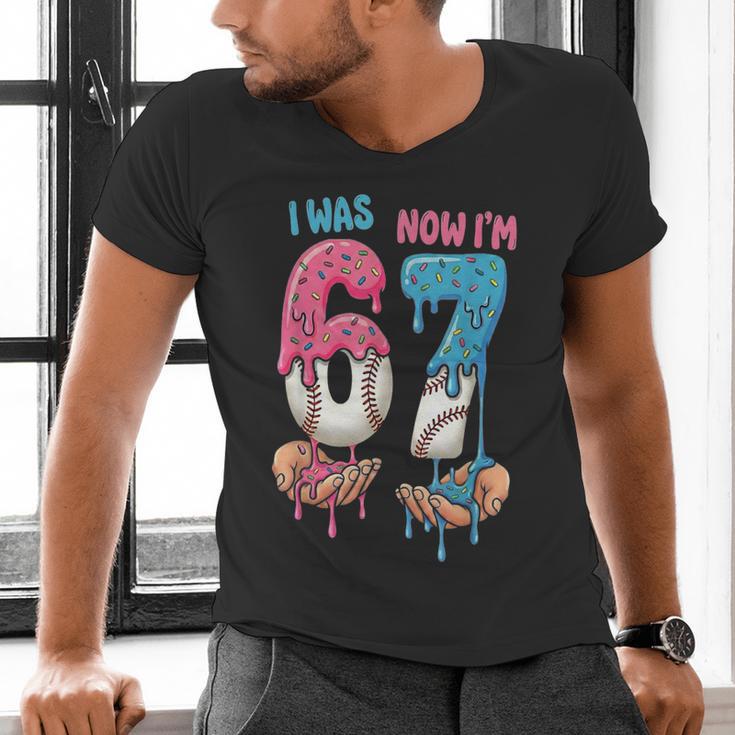 Baseball Ice Cream I Was 6 Now I'm 7 67 Birthday Boy Men's V-Neck T-Shirt