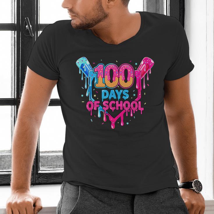 Baseball Ice Cream Drip 100 Days Of School Boys Girls 100th Men's V-Neck T-Shirt Baseball Ice Cream Drip 100 Days Of School Boys Girls 100th Men's V-Neck T-Shirt