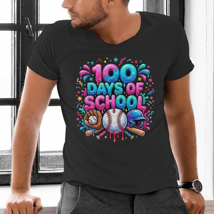 Baseball Ice Cream Drip 100 Days Of School Student Teacher Men's V-Neck T-Shirt Baseball Ice Cream Drip 100 Days Of School Student Teacher Men's V-Neck T-Shirt