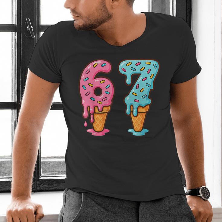 Baseball Ice Cream Drip 6 7 Kids 67 Birthday Men's V-Neck T-Shirt Baseball Ice Cream Drip 6 7 Kids 67 Birthday Men's V-Neck T-Shirt