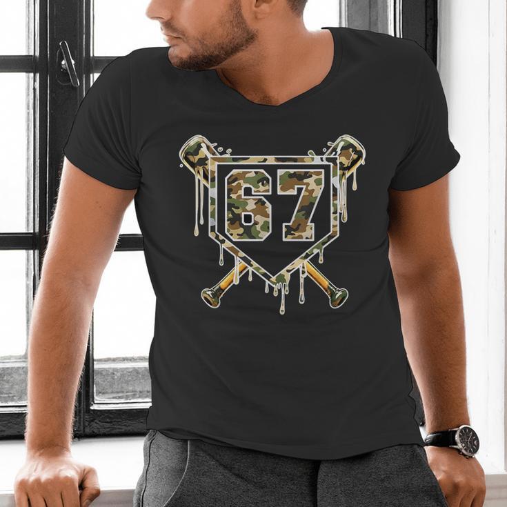 Baseball Ice Cream Drip 67 Camo Six Seven Meme Men's V-Neck T-Shirt Baseball Ice Cream Drip 67 Camo Six Seven Meme Men's V-Neck T-Shirt