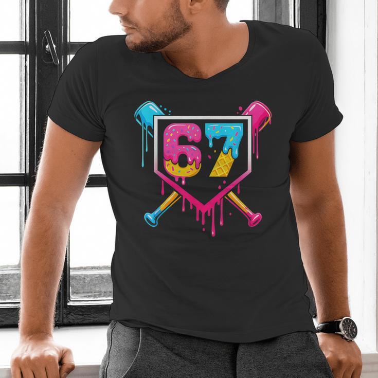 Baseball Ice Cream Drip 67 Meme Six Seven 67th Birthday Men's V-Neck T-Shirt
