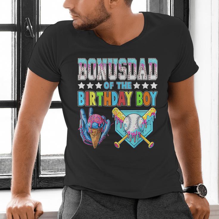 Baseball Ice Cream Drip Bonus Dad Of The Birthday Boy Men's V-Neck T-Shirt