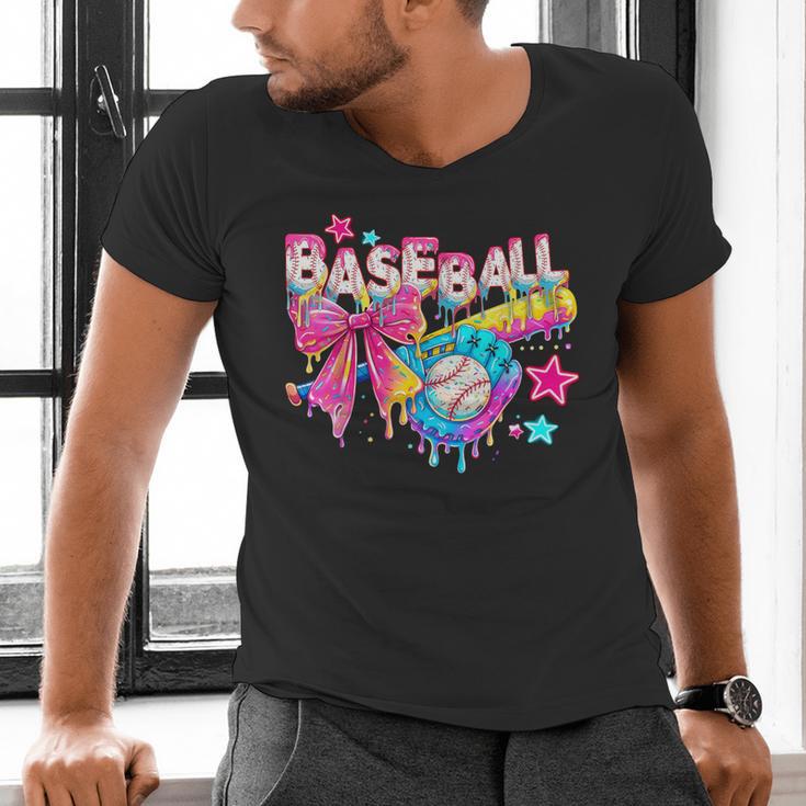 Baseball Ice Cream Drip Coquette Women Girls Mom Mama Men's V-Neck T-Shirt Baseball Ice Cream Drip Coquette Women Girls Mom Mama Men's V-Neck T-Shirt