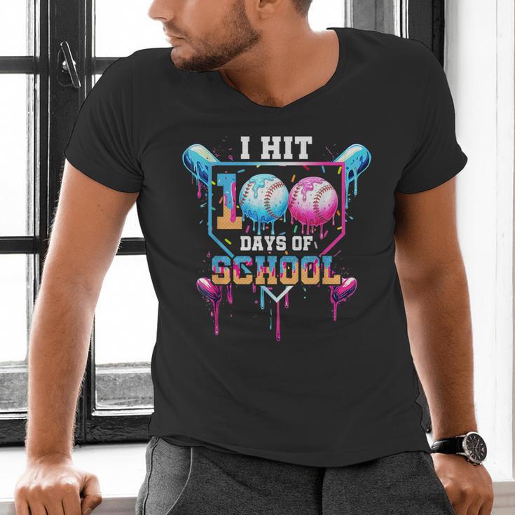 Baseball Ice Cream Drip I Hit 100 Days Of School Boys Kids Men's V-Neck T-Shirt Baseball Ice Cream Drip I Hit 100 Days Of School Boys Kids Men's V-Neck T-Shirt