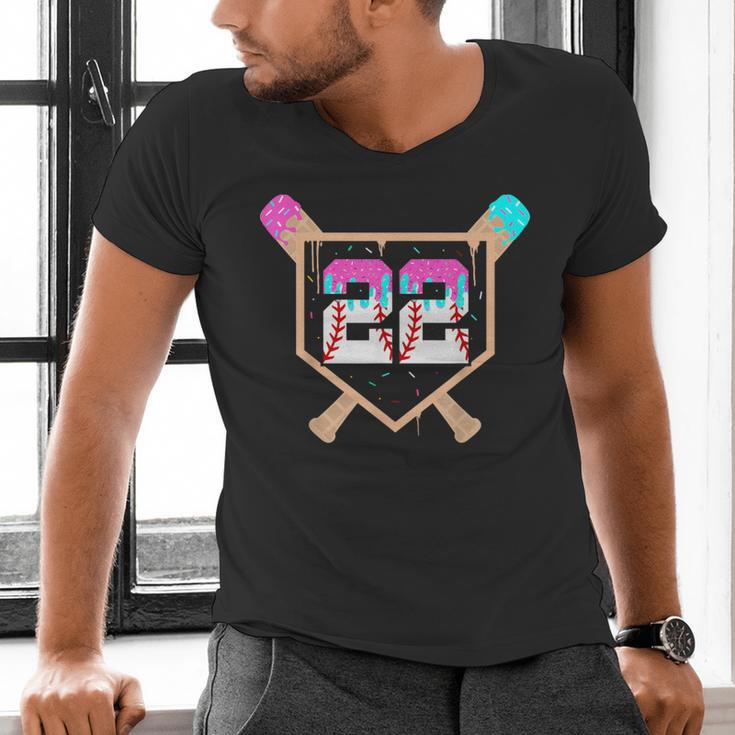 Baseball Ice Cream Drip Number 22 Player 22nd Birthday Men's V-Neck T-Shirt