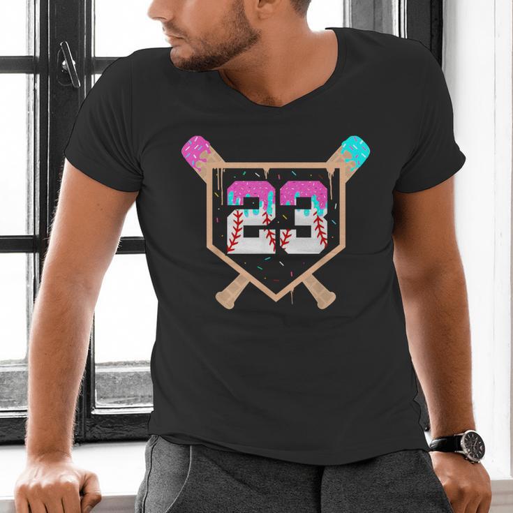 Baseball Ice Cream Drip Number 23 Player 23rd Birthday Men's V-Neck T-Shirt Baseball Ice Cream Drip Number 23 Player 23rd Birthday Men's V-Neck T-Shirt