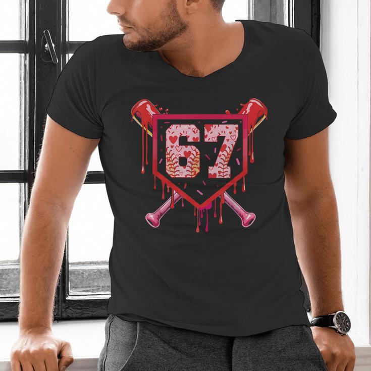 Baseball Ice Cream Drip Number 67 Meme Valentine Couple Love Men's V-Neck T-Shirt Baseball Ice Cream Drip Number 67 Meme Valentine Couple Love Men's V-Neck T-Shirt