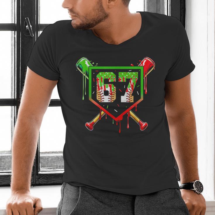 Baseball Ice Cream Drip Number 67 Player 6 7 Christmas Pjs Men's V-Neck T-Shirt Baseball Ice Cream Drip Number 67 Player 6 7 Christmas Pjs Men's V-Neck T-Shirt
