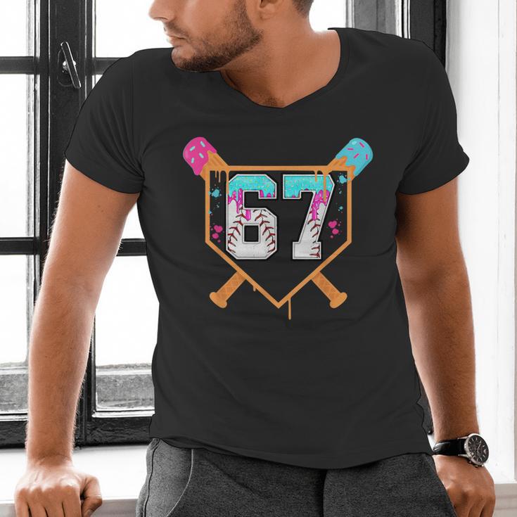 Baseball Ice Cream Drip Number 67 Player Six Seven Meme 6 7 Men's V-Neck T-Shirt Baseball Ice Cream Drip Number 67 Player Six Seven Meme 6 7 Men's V-Neck T-Shirt