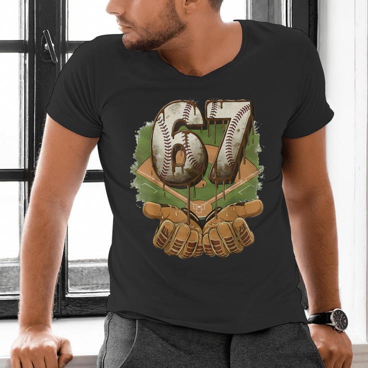 Baseball Ice Cream Drip Number 67 Playground Player 67th Men's V-Neck T-Shirt Baseball Ice Cream Drip Number 67 Playground Player 67th Men's V-Neck T-Shirt