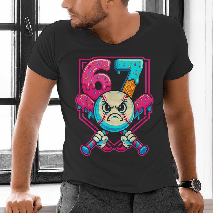 Baseball Ice Cream Drip Number 67 Six Seven Meme 67 Men's V-Neck T-Shirt Baseball Ice Cream Drip Number 67 Six Seven Meme 67 Men's V-Neck T-Shirt