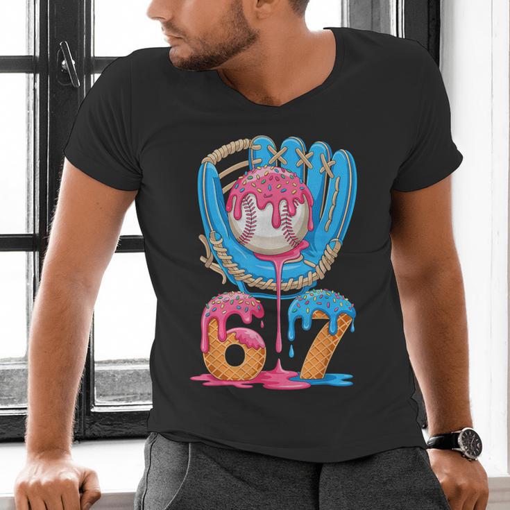 Baseball Ice Cream Drip Six Seven Gen Alpha Slang Meme 67 Men's V-Neck T-Shirt