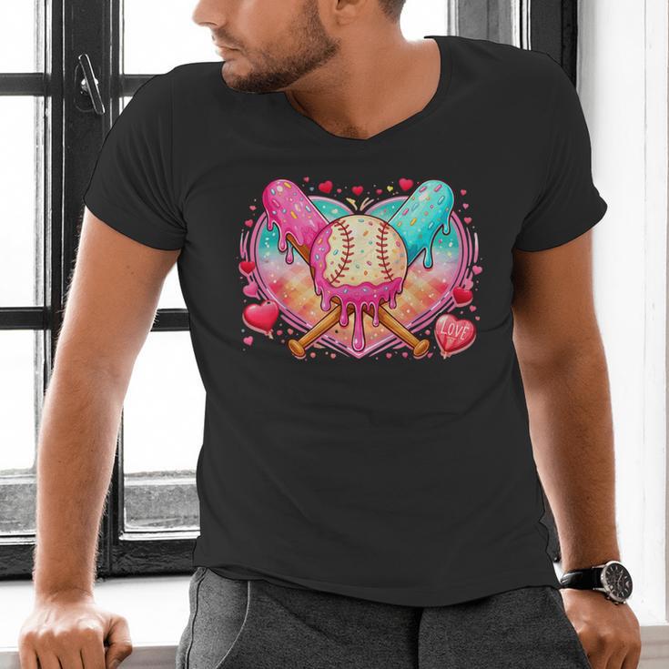 Baseball Ice Cream Drip Style Melt Ice Cream Youth Boys Men's V-Neck T-Shirt