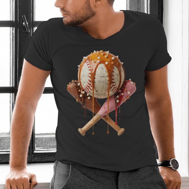 Baseball Ice Cream Drip Style Melting Ice Cream Youth Teen Men's V-Neck T-Shirt Baseball Ice Cream Drip Style Melting Ice Cream Youth Teen Men's V-Neck T-Shirt