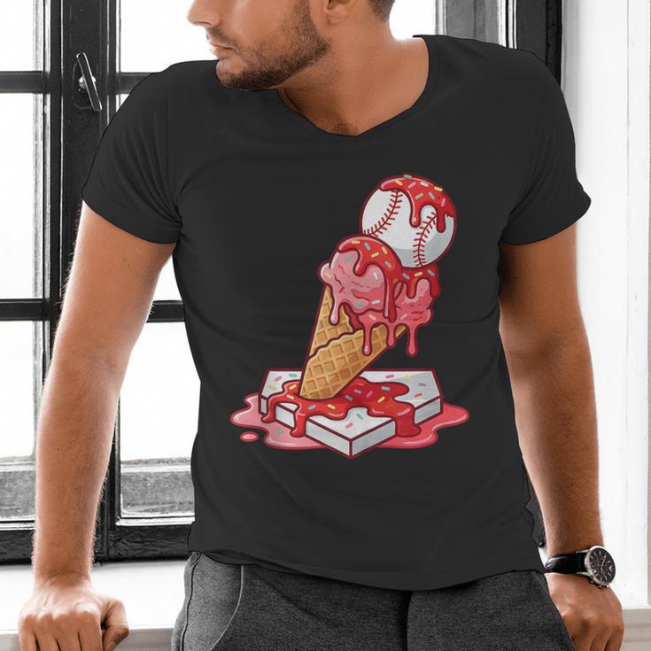 Baseball Ice Cream Drip Youth Strawberry Baseball Red Men's V-Neck T-Shirt Baseball Ice Cream Drip Youth Strawberry Baseball Red Men's V-Neck T-Shirt