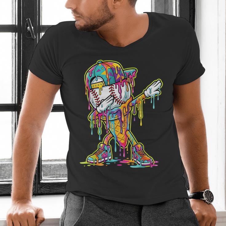 Baseball Ice Cream Dripping Dabbing Baseball Drip Men's V-Neck T-Shirt Baseball Ice Cream Dripping Dabbing Baseball Drip Men's V-Neck T-Shirt