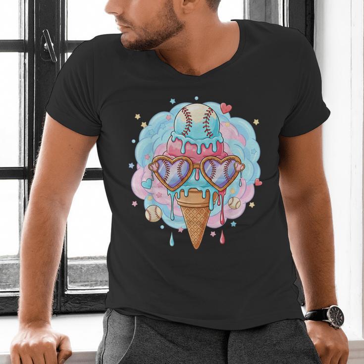 Baseball Ice Cream Heart Sunglasses Youth Boys Valentine Men's V-Neck T-Shirt