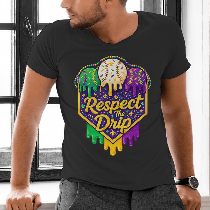 Baseball Ice Cream Respect The Drip Mardi Gras Carnival Boys Men's V-Neck T-Shirt