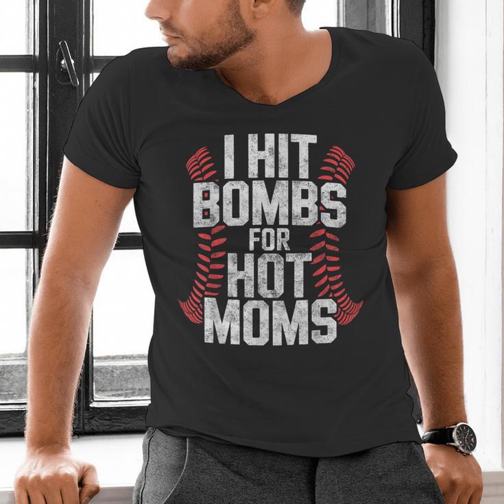 Baseball Joke Tee I Hit Bombs For Hot Moms Player Pitcher Men's V-Neck T-Shirt Baseball Joke Tee I Hit Bombs For Hot Moms Player Pitcher Men's V-Neck T-Shirt