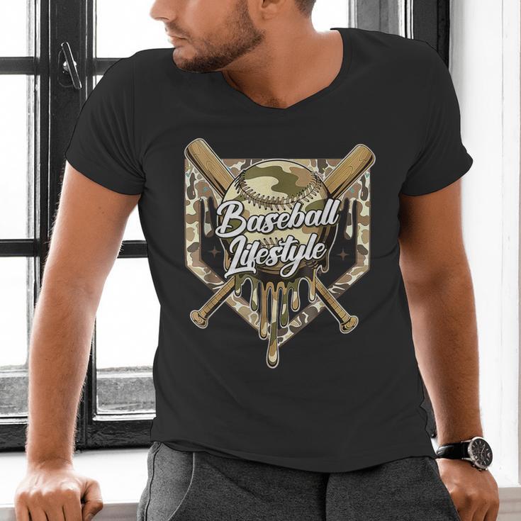 Baseball Life Lifestyle Home Plate Camo Ice Cream Drip Kids Men's V-Neck T-Shirt Baseball Life Lifestyle Home Plate Camo Ice Cream Drip Kids Men's V-Neck T-Shirt