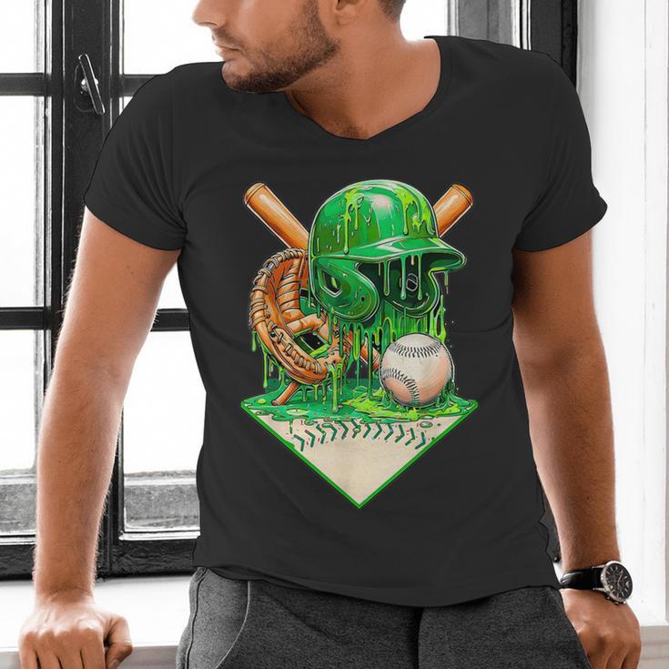 Baseball Life Style Ice Cream Drip Green Men's V-Neck T-Shirt