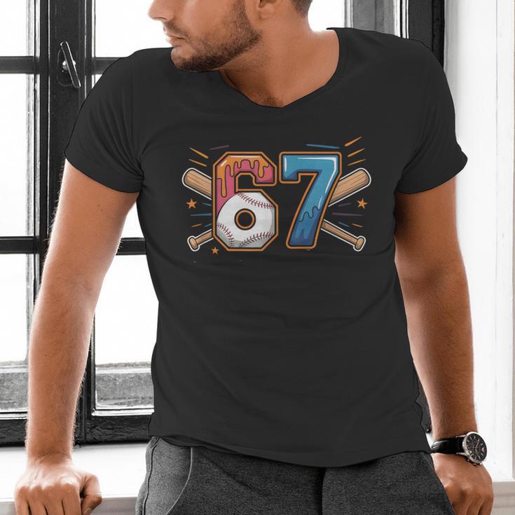 Baseball Lover Drip Number 67 Player 67th Birthday Meme Men's V-Neck T-Shirt Baseball Lover Drip Number 67 Player 67th Birthday Meme Men's V-Neck T-Shirt