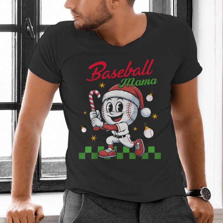 Baseball Mama Christmas Santa Hat Xmas Softball Mom Men's V-Neck T-Shirt