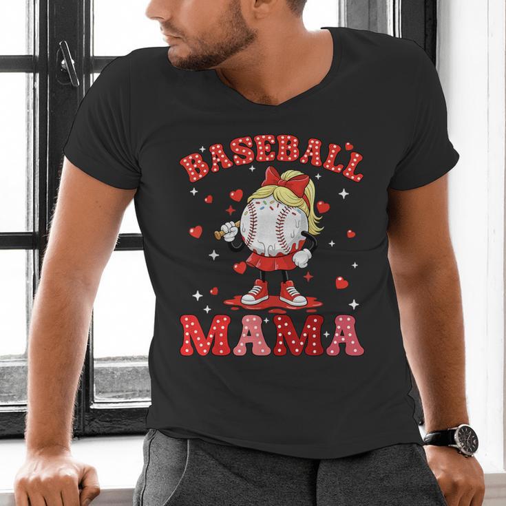 Baseball Mama Sports Mom Baseball Valentine Drip Girls Women Men's V-Neck T-Shirt