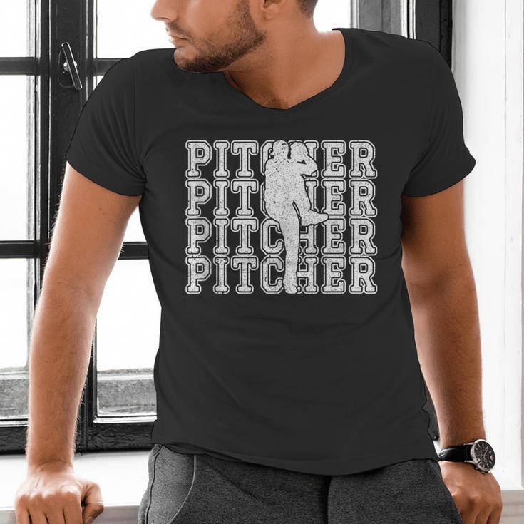 Baseball Pitcher Player Team Sport Lover Family Friends Fans Men's V-Neck T-Shirt Baseball Pitcher Player Team Sport Lover Family Friends Fans Men's V-Neck T-Shirt