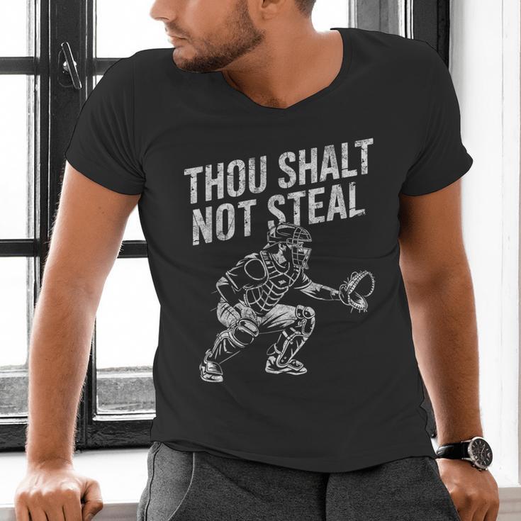 Baseball Player Catcher Thou Shalt Not Steal Coach Baseball Men's V-Neck T-Shirt