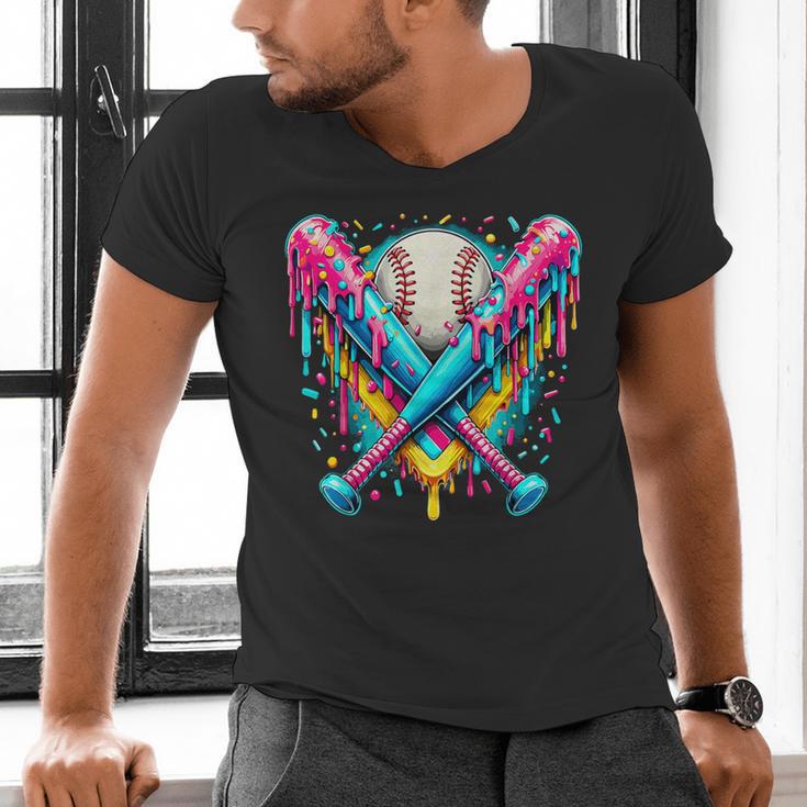 Baseball Player Ice Cream Drip Men's V-Neck T-Shirt Baseball Player Ice Cream Drip Men's V-Neck T-Shirt