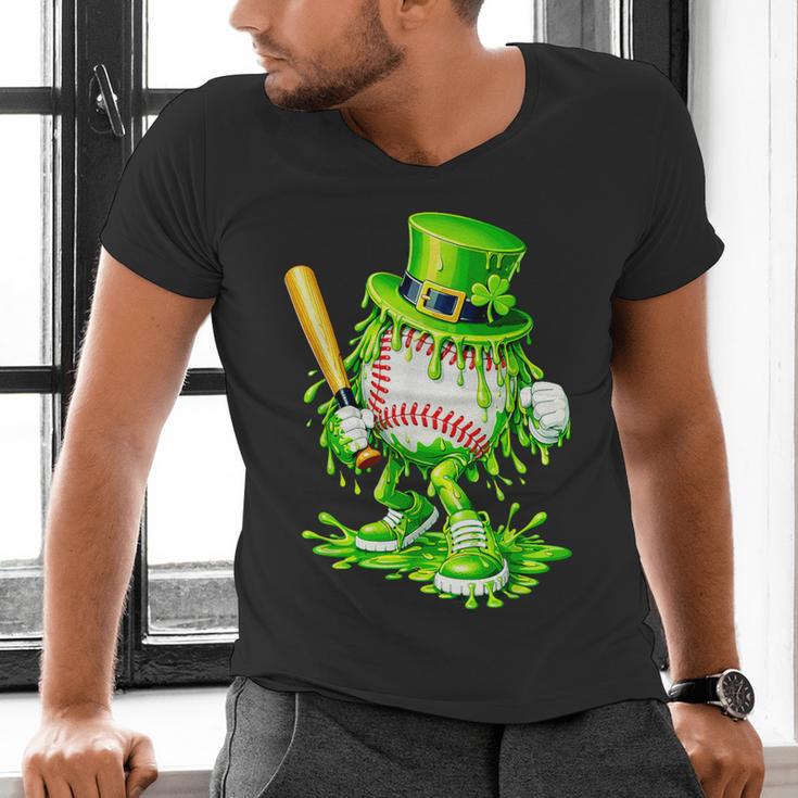 Baseball Player Ice Cream Drip Shamrocks St Patrick's Day Men's V-Neck T-Shirt Baseball Player Ice Cream Drip Shamrocks St Patrick's Day Men's V-Neck T-Shirt