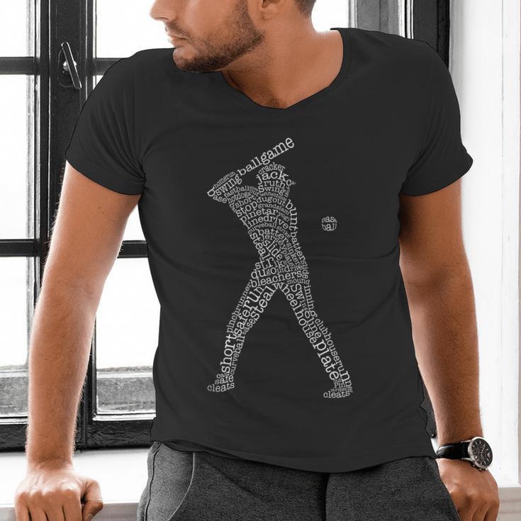 Baseball Player Typography Word Art Men's V-Neck T-Shirt Baseball Player Typography Word Art Men's V-Neck T-Shirt