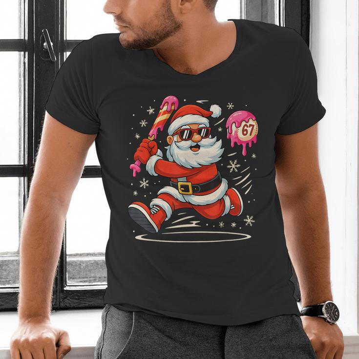 Baseball Santa 67 Baseball Christmas Pajamas Xmas Men Boy 67 Men's V-Neck T-Shirt