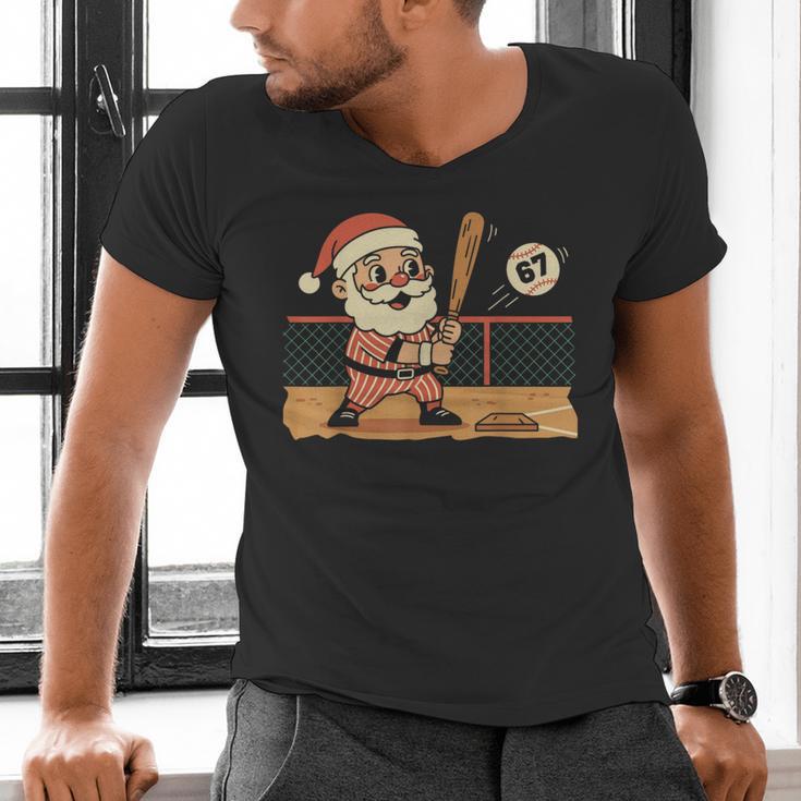 Baseball Santa 67 Christmas Xmas Boys Retro Men's V-Neck T-Shirt