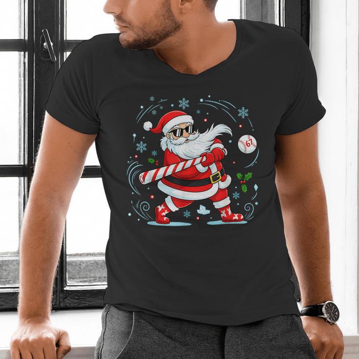 Baseball Santa 67 Christmas Xmas Pajamas Boys Kid Men's V-Neck T-Shirt