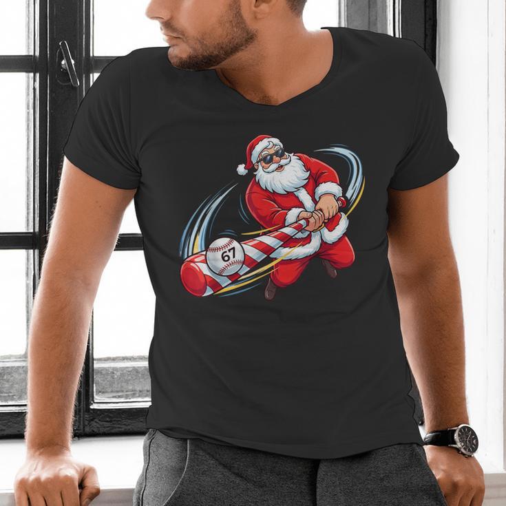 Baseball Santa 67 Christmas Xmas Pajamas Boys Men's V-Neck T-Shirt Baseball Santa 67 Christmas Xmas Pajamas Boys Men's V-Neck T-Shirt