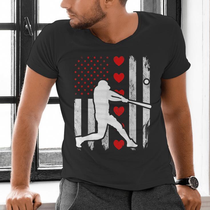 Baseball Silhouette Heart USA Flag Hearts American Boys Kids Men's V-Neck T-Shirt Baseball Silhouette Heart USA Flag Hearts American Boys Kids Men's V-Neck T-Shirt