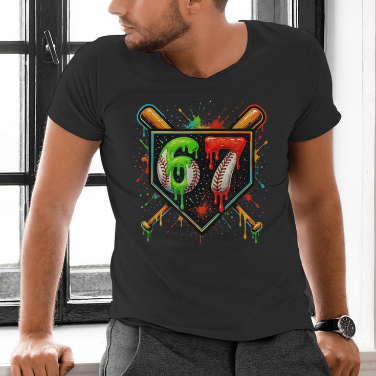 Baseball Six Seven 67 Meme Ice Cream Drip Xmas Women Men Men's V-Neck T-Shirt Baseball Six Seven 67 Meme Ice Cream Drip Xmas Women Men Men's V-Neck T-Shirt