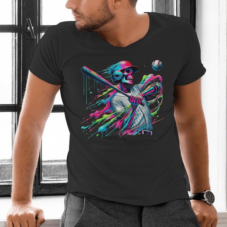 Baseball Skeleton Ice Cream Drip Baseball Boys Youth Men's V-Neck T-Shirt Baseball Skeleton Ice Cream Drip Baseball Boys Youth Men's V-Neck T-Shirt