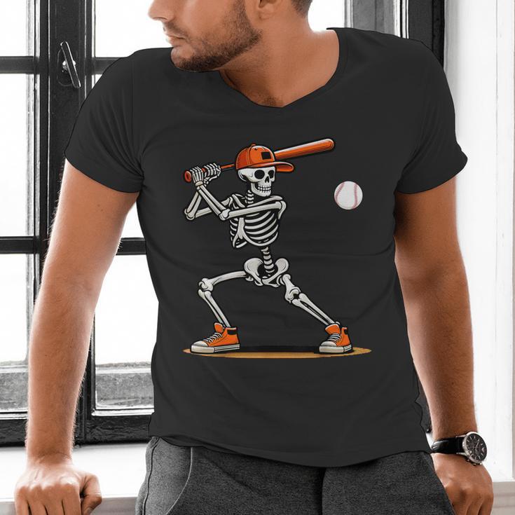 Baseball Skeleton Spooky Boys Halloween Baseball Player Men's V-Neck T-Shirt Baseball Skeleton Spooky Boys Halloween Baseball Player Men's V-Neck T-Shirt
