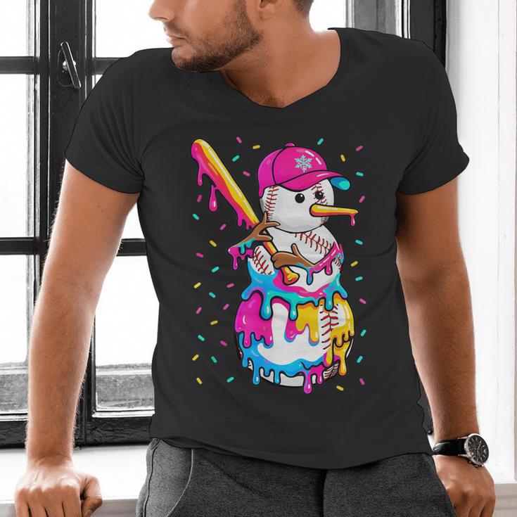 Baseball Snowman Drip Christmas Baseball Boys Men Kids Men's V-Neck T-Shirt
