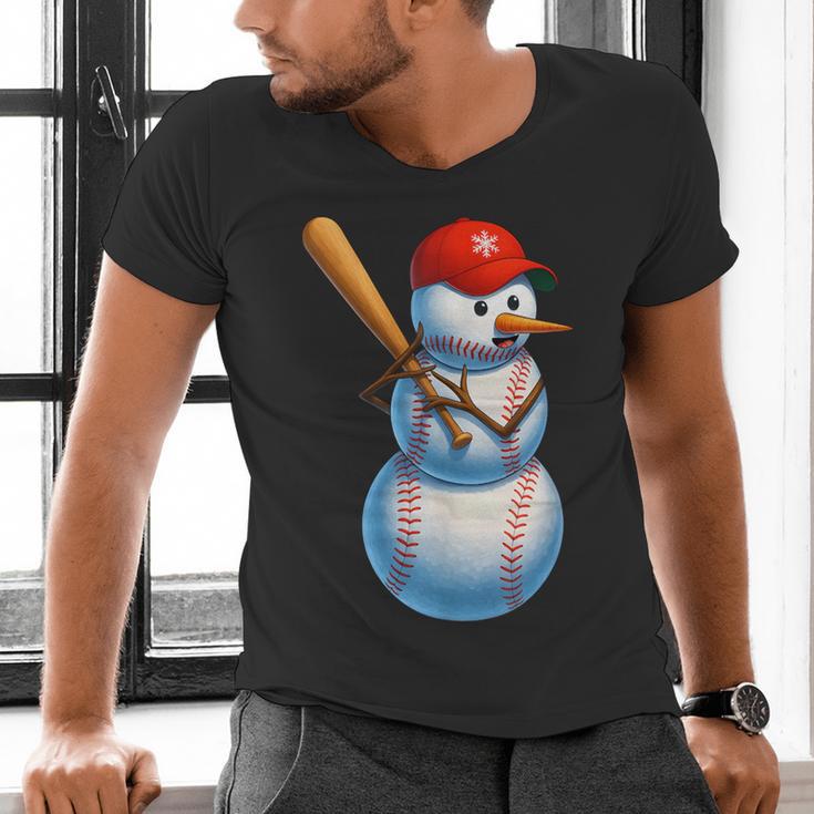 Baseball Snowman Merry Christmas Xmas Pajamas Men Women Kids Men's V-Neck T-Shirt Baseball Snowman Merry Christmas Xmas Pajamas Men Women Kids Men's V-Neck T-Shirt