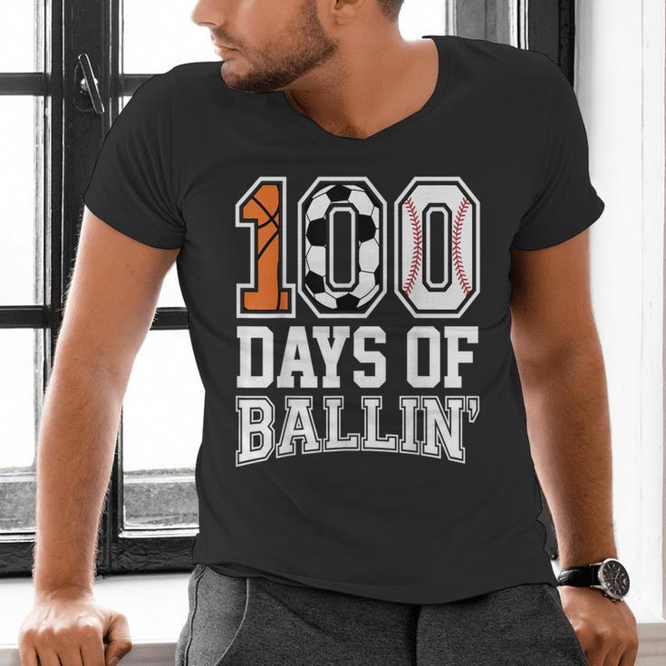 Baseball Soccer Basketball 100 Days Of School Men's V-Neck T-Shirt Baseball Soccer Basketball 100 Days Of School Men's V-Neck T-Shirt