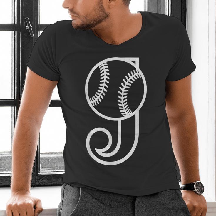 Baseball Sport Player Monogram Cool Initial Letter J Men's V-Neck T-Shirt