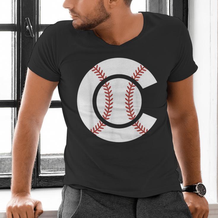 Baseball Sport Player Graphic Monogram Initial Letter C Men's V-Neck T-Shirt Baseball Sport Player Graphic Monogram Initial Letter C Men's V-Neck T-Shirt