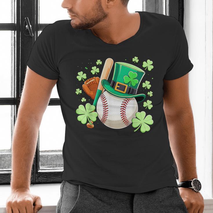 Baseball St Patricks Day Lucky Baseball Player Shamrock Men's V-Neck T-Shirt Baseball St Patricks Day Lucky Baseball Player Shamrock Men's V-Neck T-Shirt